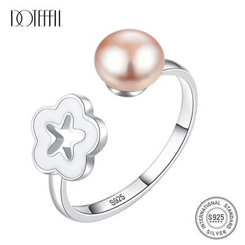 

DOTEFFIL 925 Silver Pearl Ring Open Ring Resizable 7 to 8.5 Natural Freshwater Pearls Jewelry Women Valentine's Day Gift Box