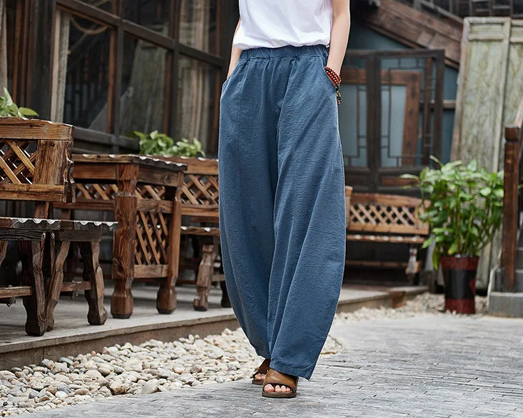 NINI WONDERLAND cotton and linen womens new product National style scrub beautiful womens trousers lantern pants