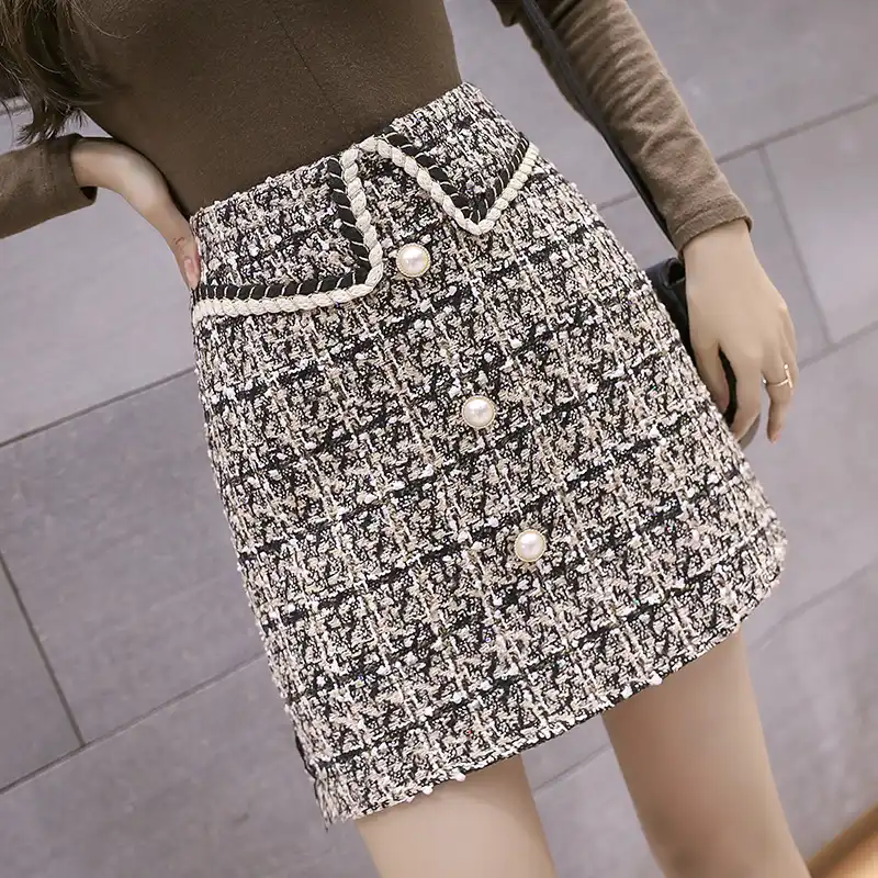 Smthma Mini Jupe En Tweed Pour Femme Boutonnage Simple Mode Coreenne Taille Haute En Laine Nouvelle Collection Automne Hiver 2021 Aliexpress