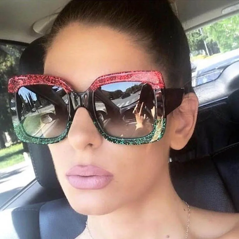

HIPHOP Newest Oversized Square Sunglasses Women Luxury Italy Brand Designer Red Green Sun Glasses For Female Male Vintage Gafas