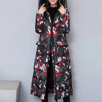 

Women Winter Warm Thick Outerwear Hair Collar Zip Coat Slim Cotton-padded Jacket 2020 New Long Coats Parkas