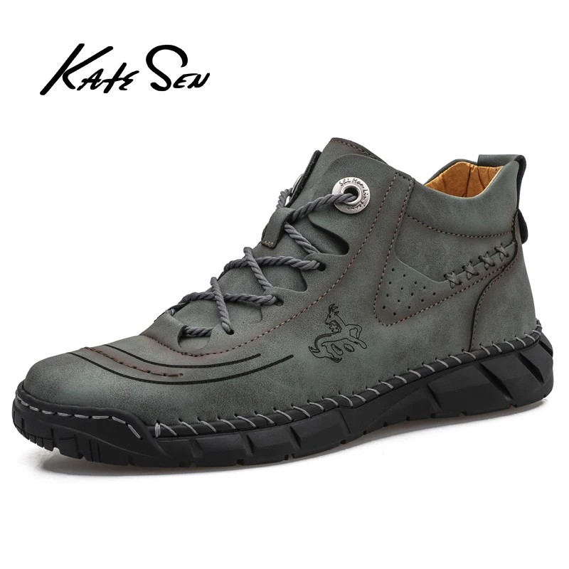 

New Spring Autumn Handmade Men's Boots High Quality Leather Ankle Boots Outdoor Comfortable Casual shoes Men's Shoes Size 38-48