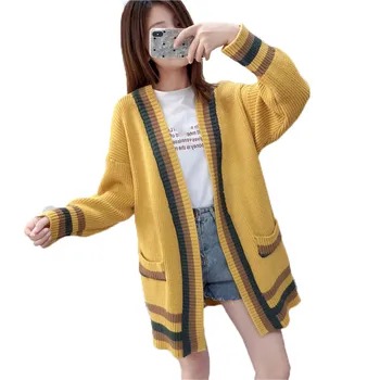 

Women knitted sweater plus size white yellow red loose Cardigan 2019 autumn winter new long sleeve V neck fashion sweater LR547