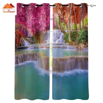 

Rain Forest Waterfall Window Curtains Living Room Outdoor Fabric Drapes Curtain Home Decor
