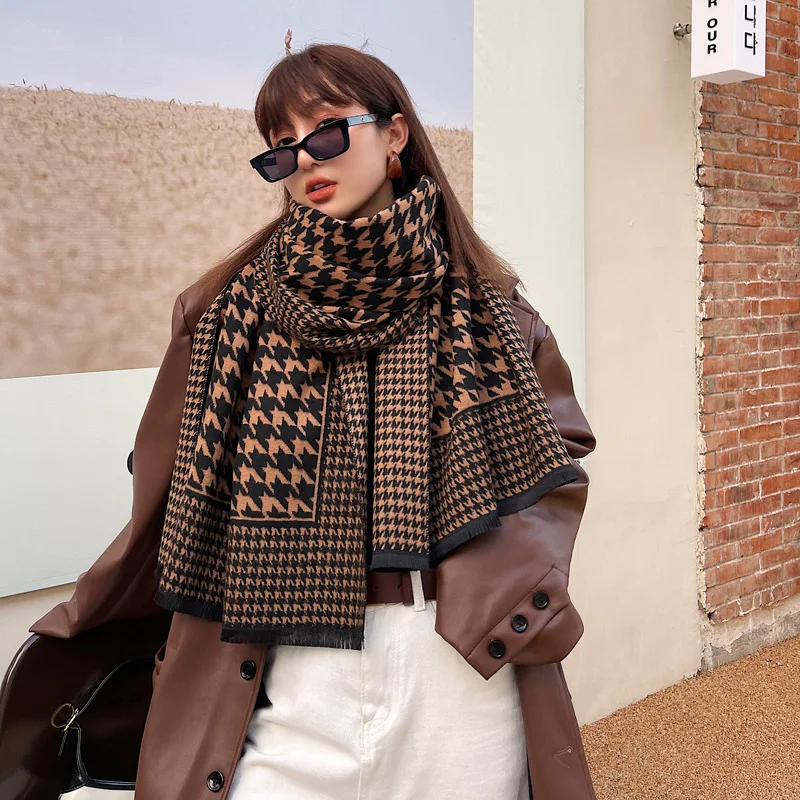 

2021 Bird Lattice Scarf Fashinable Warm Women Long Shawl Artistic Style Head Wraps