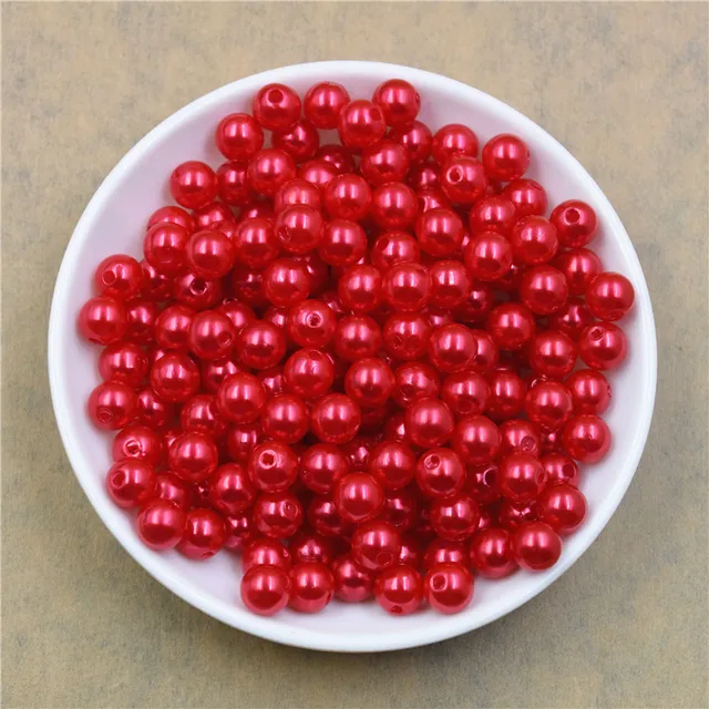50-400Pcs/bag With Hole ABS Imitation Pearl Bead 4/6/8/10/12MM Round Plastic Acrylic Spacer Bead for DIY Jewelry Making Findings Red