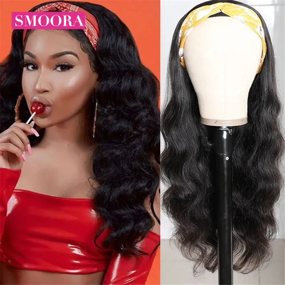 Headband Wig 100% Scarf Wig Body Wave for African American Women Affordable Headband Wig Beginner
