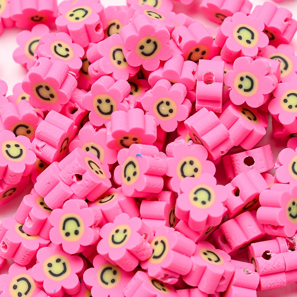 30/50/100pcs10mm Clay Spacer Beads Round Flat Smiley Beads Polymer Clay Beads For Jewelry Making DIY Handmade Accessories