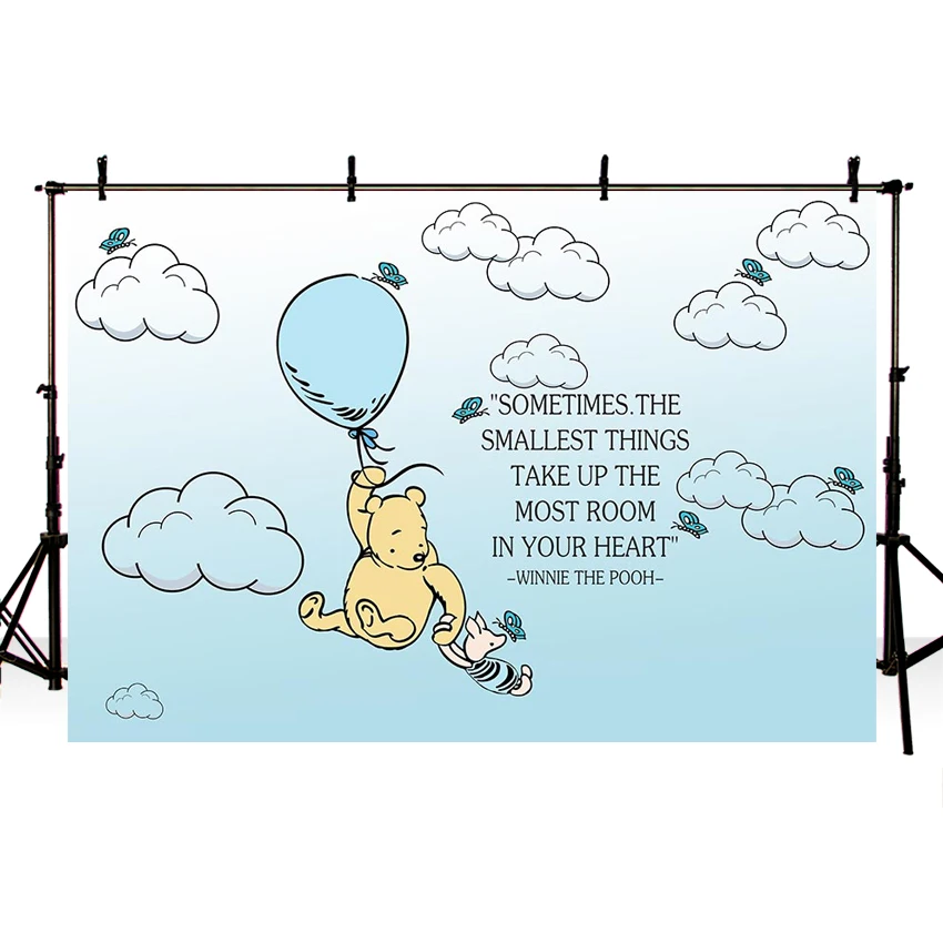 

Photography Background Winnie Bear Style White Clouds Blue Sky Balloons Custom Backdrop Decor Photocall Backdrop Photo Studio