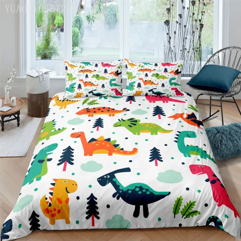 Dinosaur Print Home Bedroom Cartoon 3D 2/3Pcs Microfiber Duvet Cover Pillowcase Queen and King EU/US/AU Size Bedding Sets | Дом и сад
