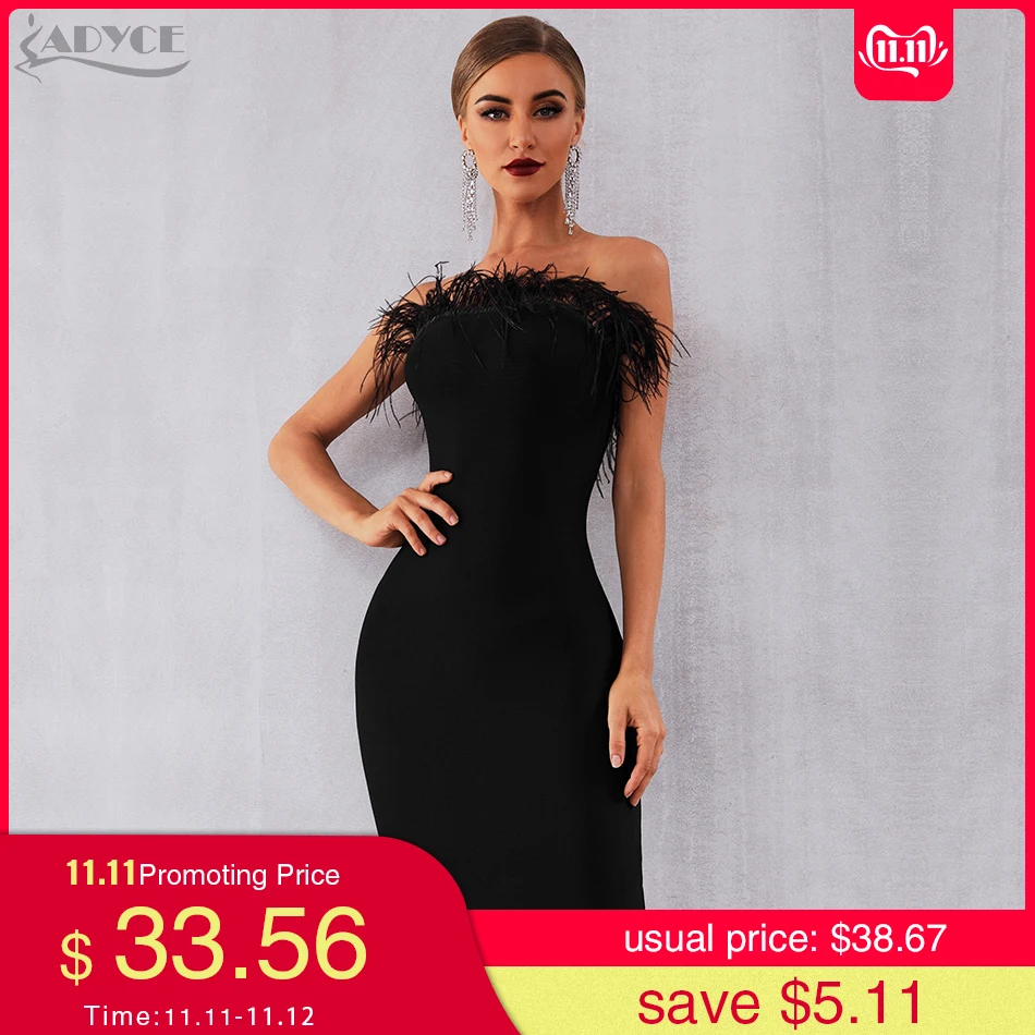 Online Adyce 2019 Neue Sommer Frauen Verband Kleid Vestidos Sexy Schwarz Federn Sleeveless Liebsten Bodycon Club Promi Party Kleid