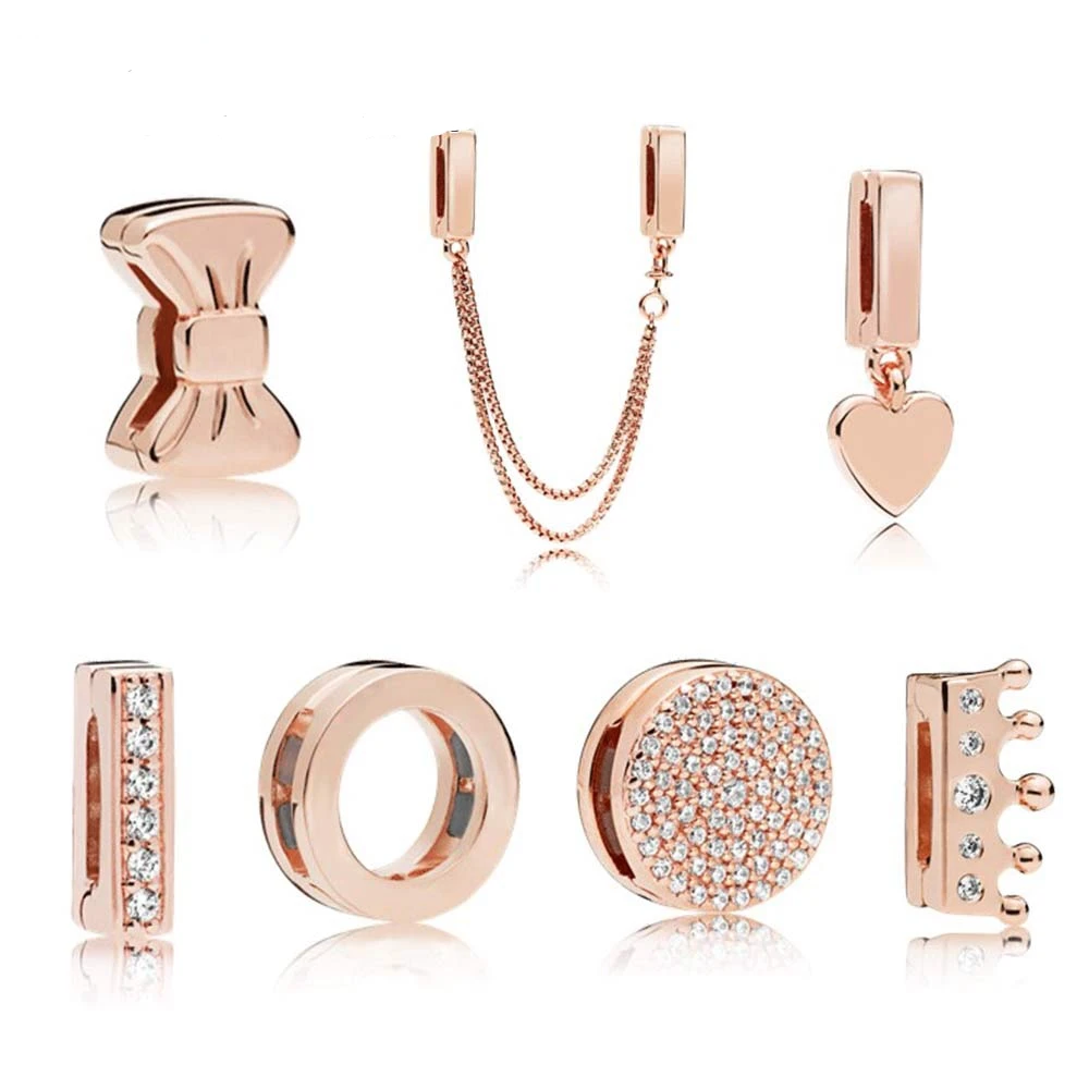 LIDU 100% Серебро 925 фианиты высокого качества DIY браслет бусины покрыты розовым