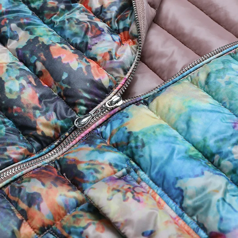 

2019 Autumn Fashion Elegant Beautiful Generous Printed Thick Short Hooded with Zipper Warm Cotton Overcoat