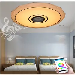 Светодиодный потолочный светильник 220 В с дистанционным управлением и регулируемой яркостью, умный RGB bluetooth динамик лампа для дома