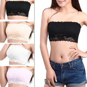 

New Women's Sexy Basic Layer Strapless Solid Color Tube Bra Top Laceed Bandeau