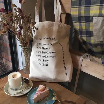 

Fashion Large Letters Printed Canvas Tote Handbag Ladies Casual Shoulder Bag Reusable Shopping Grocery Bags Women Shopper Bags
