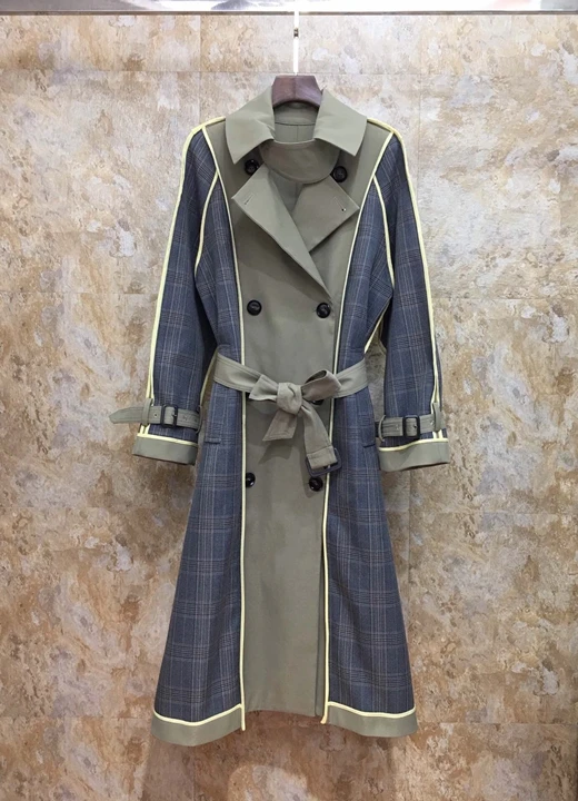 Early Autumn New Female Turn-over Colour Mosaic Double-row Button Decorative Belt Received Windshirt Jacket 923