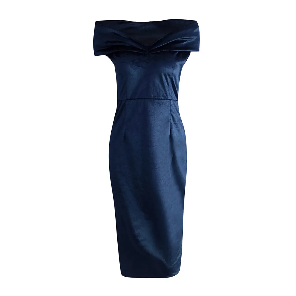 Осеннее платье, женское бархатное платье, Женское Платье До Колена, женские платья, Vestidos Fiesta Mujer Vestidos - Цвет: Тёмно-синий