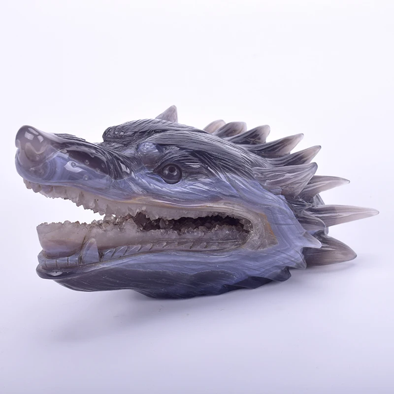 

7.5'' Geode Agate Wolf Head Healing Crystal Skull Figurine Mineral Crystals Statue Skull Unique Sculpture Home Decoration