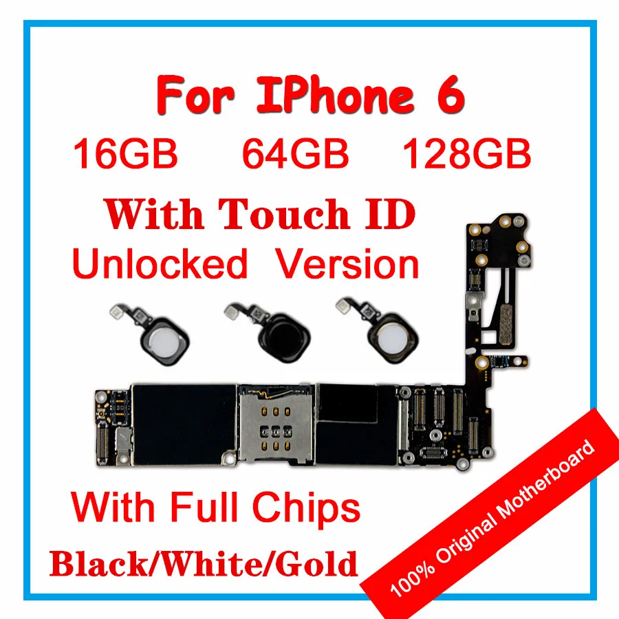 100% оригинальная разблокированная материнская плата для iphone 6 без Touch ID