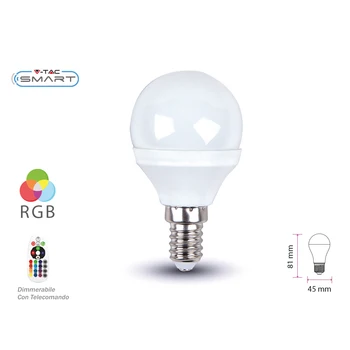 

V-TAC LC14RGBN Led lamp E14 P45 3.5W RGBW 4000K with remote control dimmable bulb 320LM SKU-2776