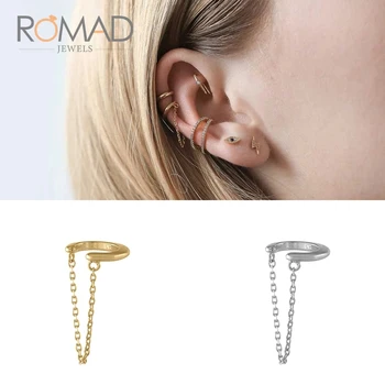

Romad Fashion New S925 Sterling Silver Earrings Minimalist Line Chain Tassel Female Pierced Earrings Ear Clip For Women Gifts