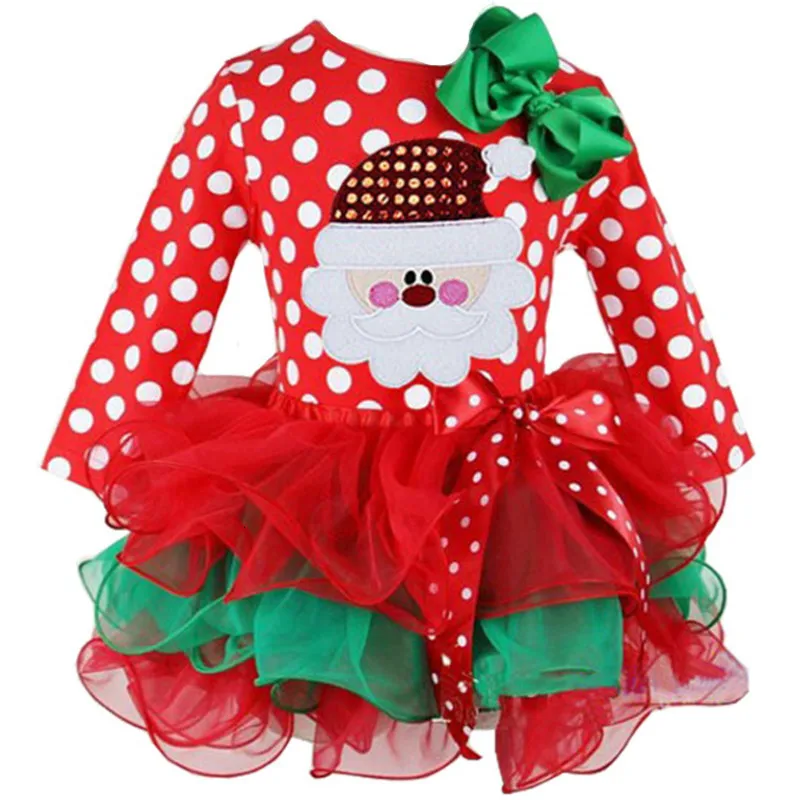 Новогоднее рождественское платье для маленьких девочек рождественское платье для девочек детское платье принцессы на Хэллоуин хлопковое пушистое платье в горошек для девочек
