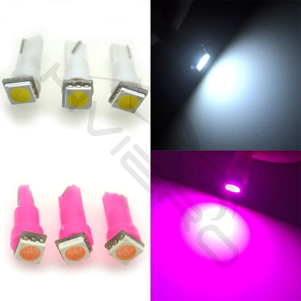 Hviero T5 5050 1SMD Wedge Led Dashboard White Red Blue Green Yellow Pink Car Auto Light Interior Interior Bulb Side Lamps DC 12V