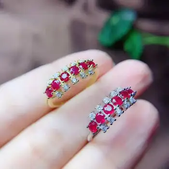 

Myanmar 925 silve Natural Ruby Gemstone Ring Women Fine Jewelry 3mm 1pc