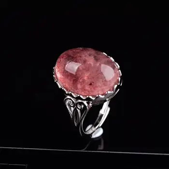

Natural strawberry crystal ring s925 silverbizuteria pierscionki damskie anillos de compromiso joias feminina anelli joyero takı