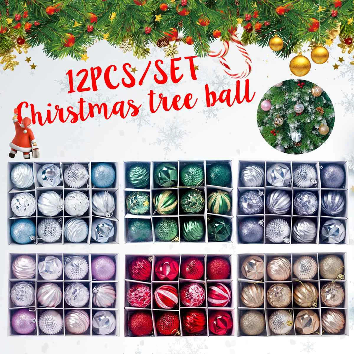 12pcs 6cm Colorful Christmas Tree Ball Bauble Hanging Craft Hanging Ball Ornament Home Decor DIY Kids Toys Chirstmas Decoration