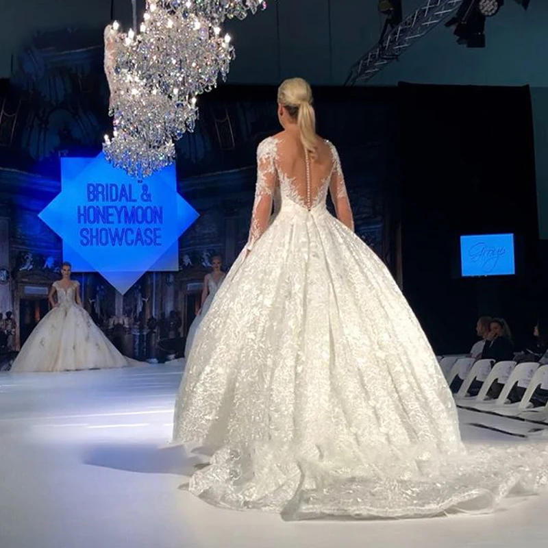 Роскошные с длинным рукавом свадебное платье Swanskirt Милая Аппликация Тюль бальное платье принцессы Свадебное платье