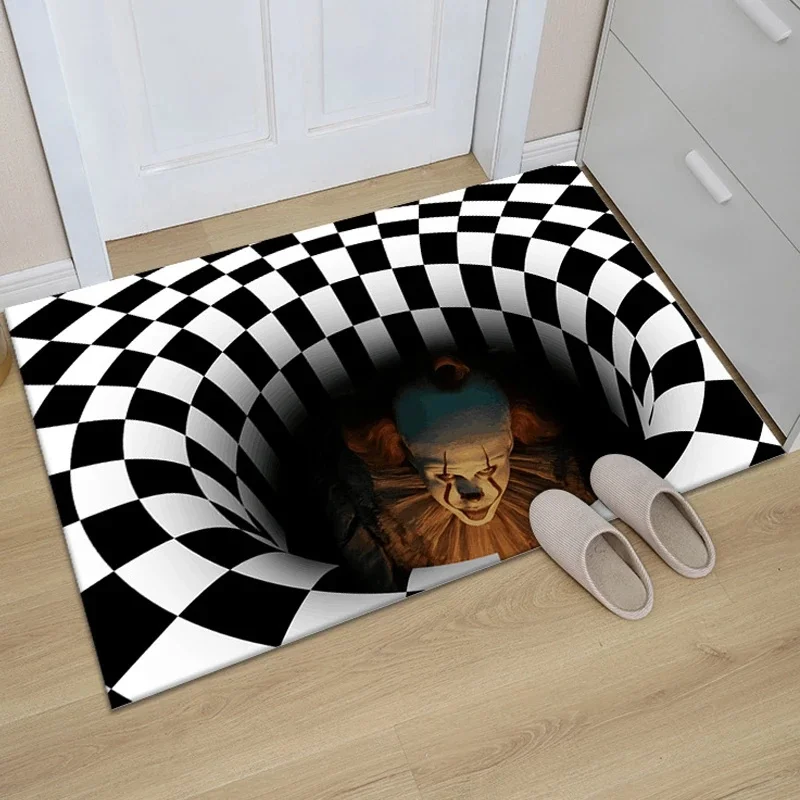 Halloween 3D Sewer Manhole Cover Polyester Horror Carpet Clown Trap Visual Carpet Floor Mat Halloween Home Bedroom Decoration