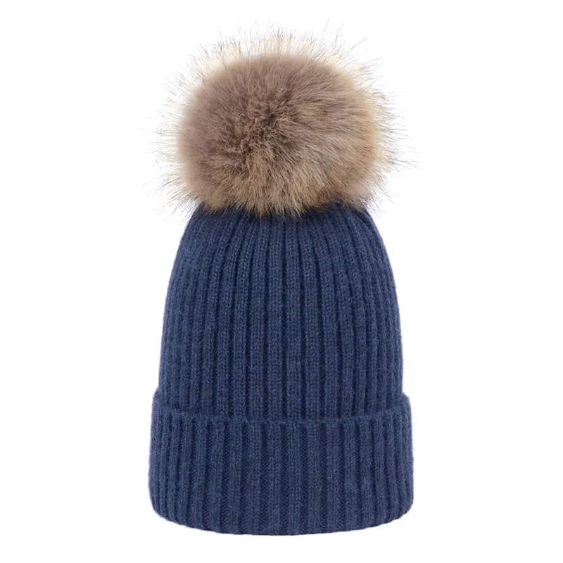 Navy Girita, женская вязаная шапка, Skullies, зимние шапки, флисовые вязанные крючком шапки, меховые женские теплые шапки с помпоном - Цвет: Navy