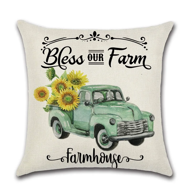2pcs Thanksgiving Pillow Cases Cotton Linen Sofa autumn Harvest Farm Sunflower Cushion Cover Home Decor throw pillow