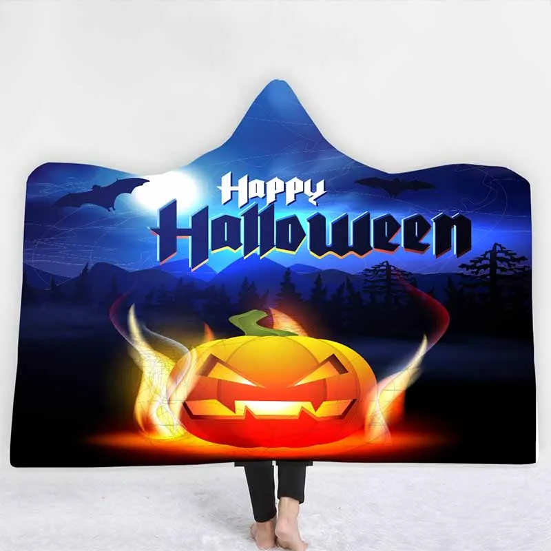 Праздничная Тыква с надписью Happy Halloween одеяло с капюшоном бархатные двойные Слои для дивана, из микрофибры Одеяло мягкие пледы Одеяло верхняя детская одежда