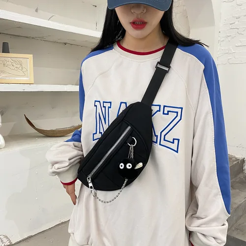 여성용 체인 허리 가방, 여성용 캔버스 패니 팩, 패션 여행 머니 폰 가슴 바나나 가방, 여성 범 벨트 가방, 새로운 디자이너 2