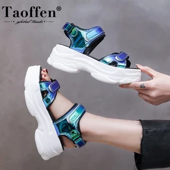 

Taoffen Women Sandals Open Toe Summer Shoes Thick Bottom Sandals Flat Heels Sandals Platform Hook&Loop Casual Shoes Size 35-40