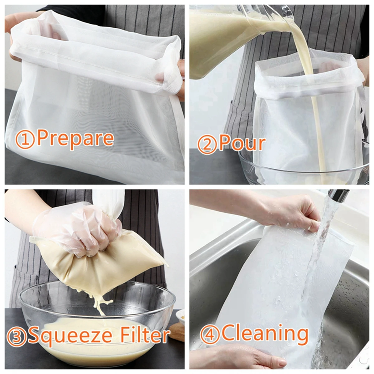 Sacs De Lait De Noix Réutilisables, Sacs Alimentaires En Nylon, Sacs Filtrants Pour Lait De Soja, Lait De Yoga, Brassage De Vin, 150 Microns, 75/48 Microns, 3 Pièces