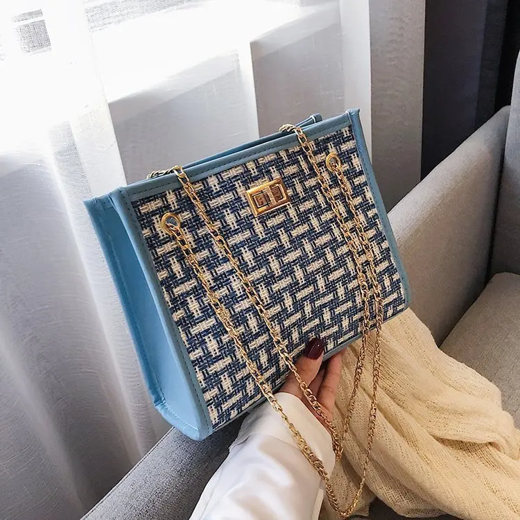 

2019 Bag Autumn And Winter New Style Weaving Women's Square Sling Bag Shoulder Lock Picture Chain Bag