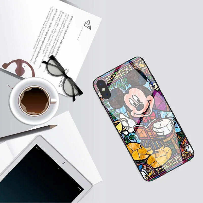 Чехол из закаленного стекла для телефона с рисунком Стич дисни принцесса для iPhone 7 7Plus 6S 8 Plus 11 11PRO XS MAX XR черный чехол - Цвет: TPU-Glass