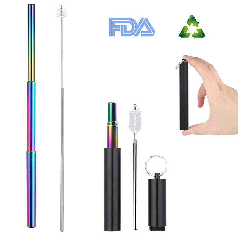 

Stainless Steel Straws Three-Section Telescopic Straight Straw Set With Adjustable Cleaning Brush for Water Coffee