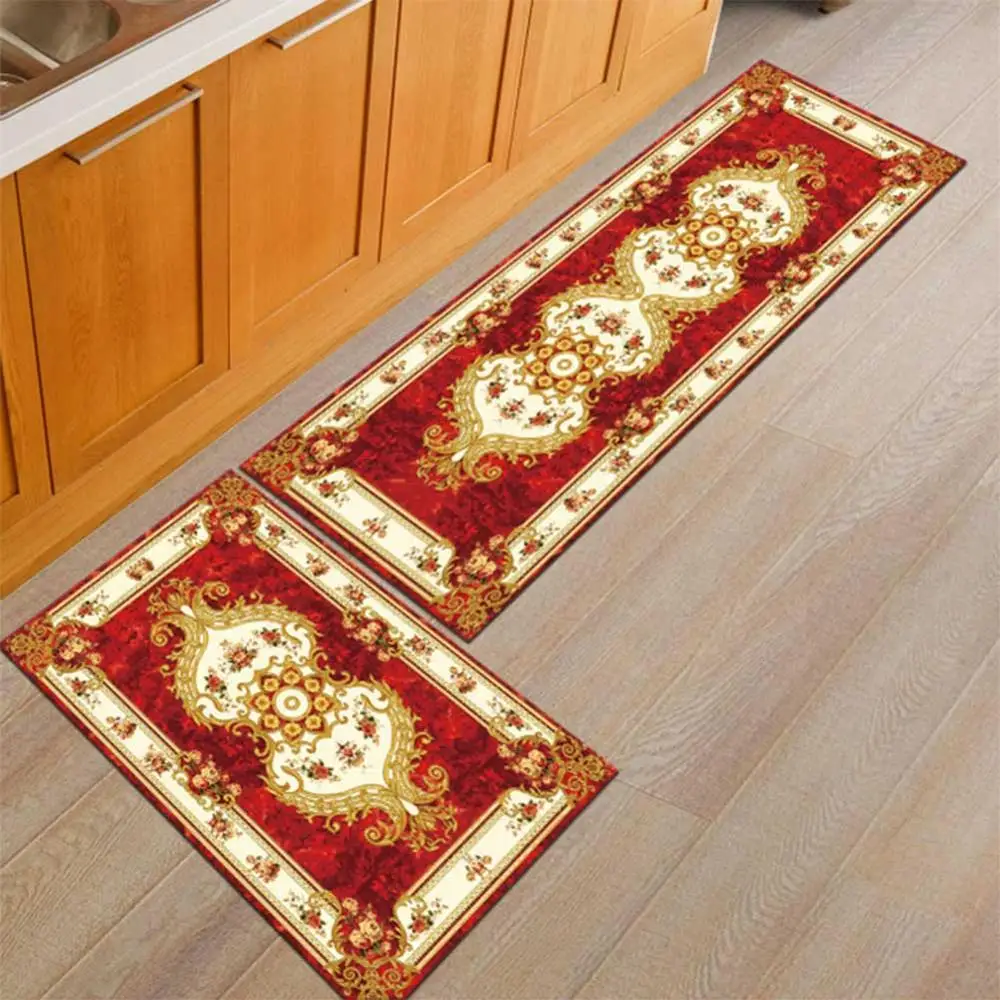 Luxury Floral Washable Soft Non Slip Kitchen Door Hall Way Rug Long Runner Mats - Цвет: E