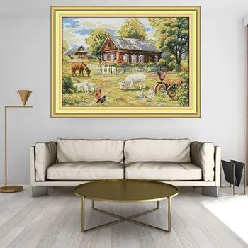 

Joy Sunday Village Farm Goat Stamped Cross Stitch Kit DIY Handmade Needlework for Beginners Kids Adults Home Decor Gift