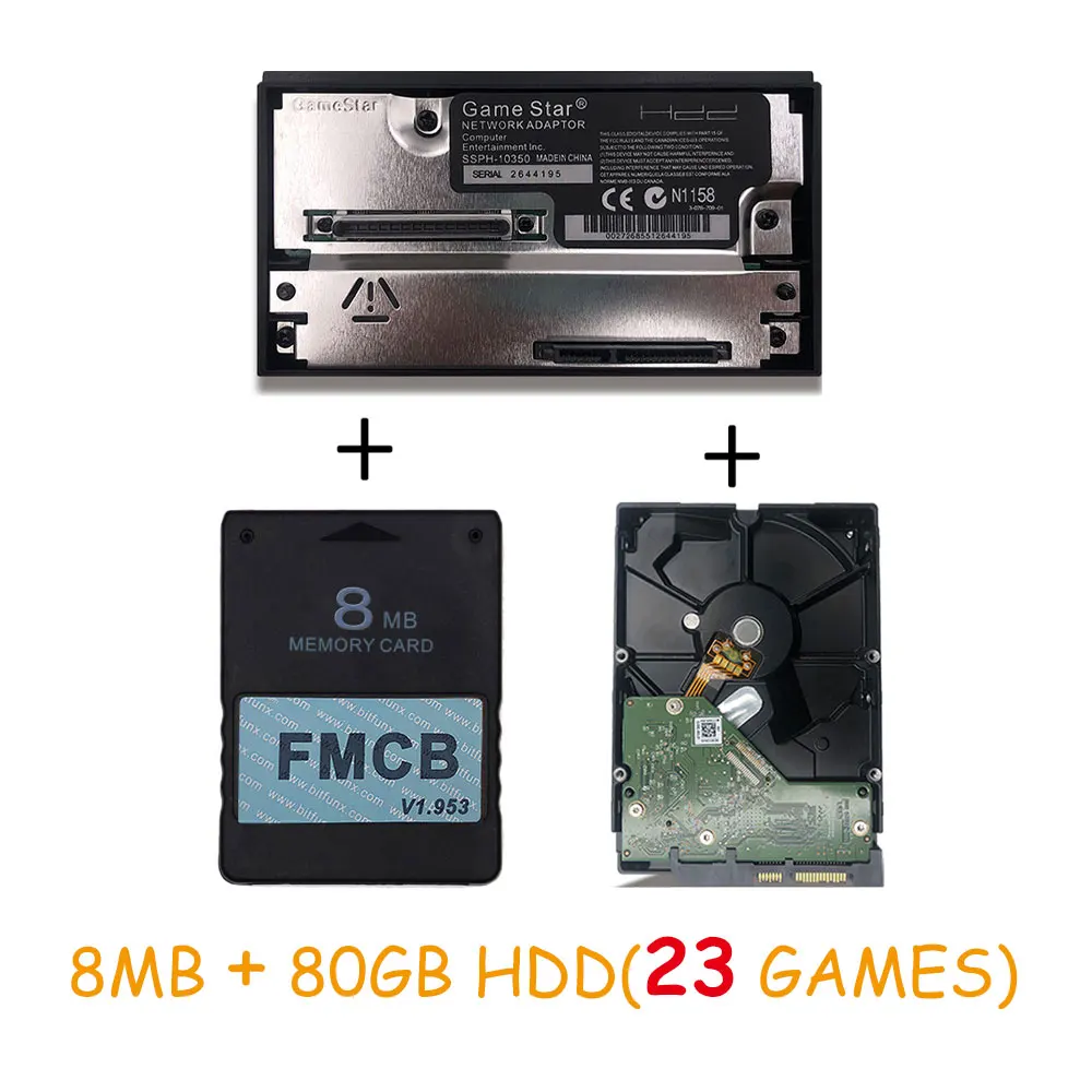 8MB and 80GB Bitfunx FMCB v1.953 8/16/32/64 МБ, Заводская Пломба для PS2+ 3," жесткого диска SATA HDD 80/320/500/1 ТБ/2 ТБ с игр+ GameStar SATA адаптер - Цвет: 8MB and 80GB