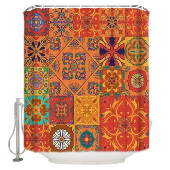 

Multigrid Pattern Shower Curtain Waterproof Bathroom Curtain Polyester Bath Curtain Home Decor 12 Hooks