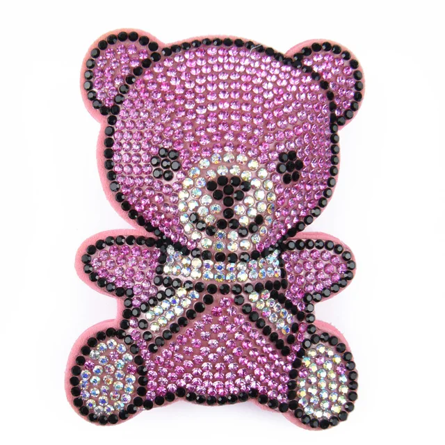 Hot Sale 1 Pcs Full Crystal Fabric Croc Shoe Charms Bling Embroidery Pink Shoes Decorations Grey Bear Clog Shoes Accessories b6020