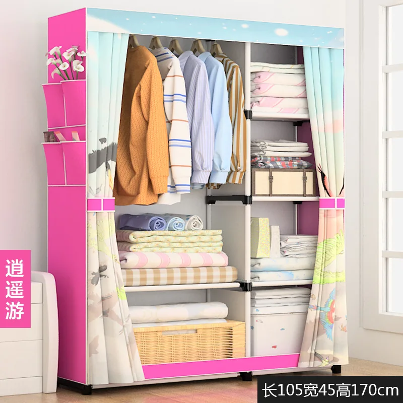

Closet Cabinet Bedroom Furniture Garment Rack Organizador Dress Cabinets Metal Storage Fabric Assembly Flat Sliding Door Wardobe