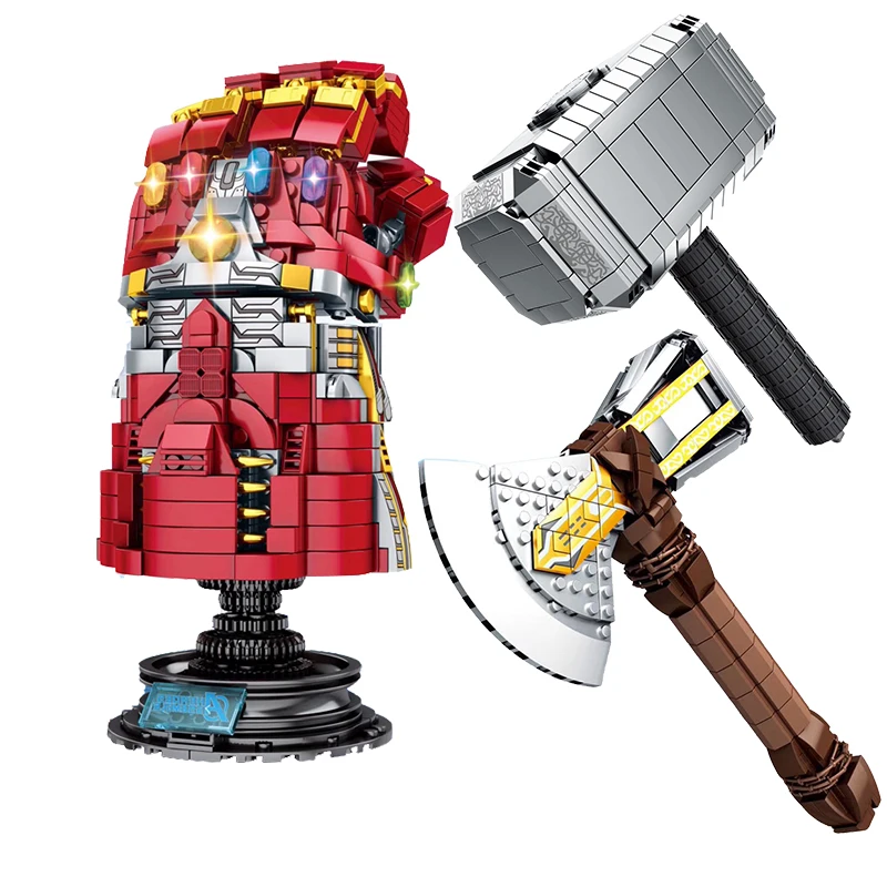 

Legoinglys Marvel Iron Man Raytheon Building Block Super Heroes Bricks Weapon Mjolnir Stormbreaker Infinity Gauntlet Figures