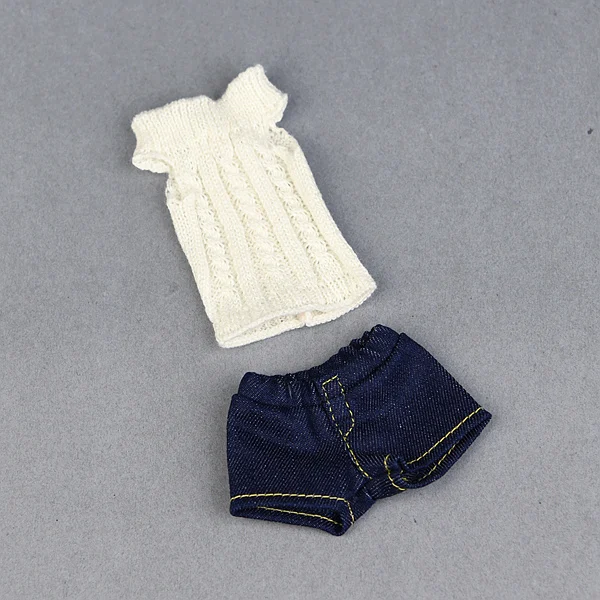 Чистый свитер ручной вязки Blyth кукла аксессуары трикотажные топы ручной работы пальто платье одежда для 1/6 BJD куклы Подарки для девочек детские игрушки - Цвет: white jeans shorts